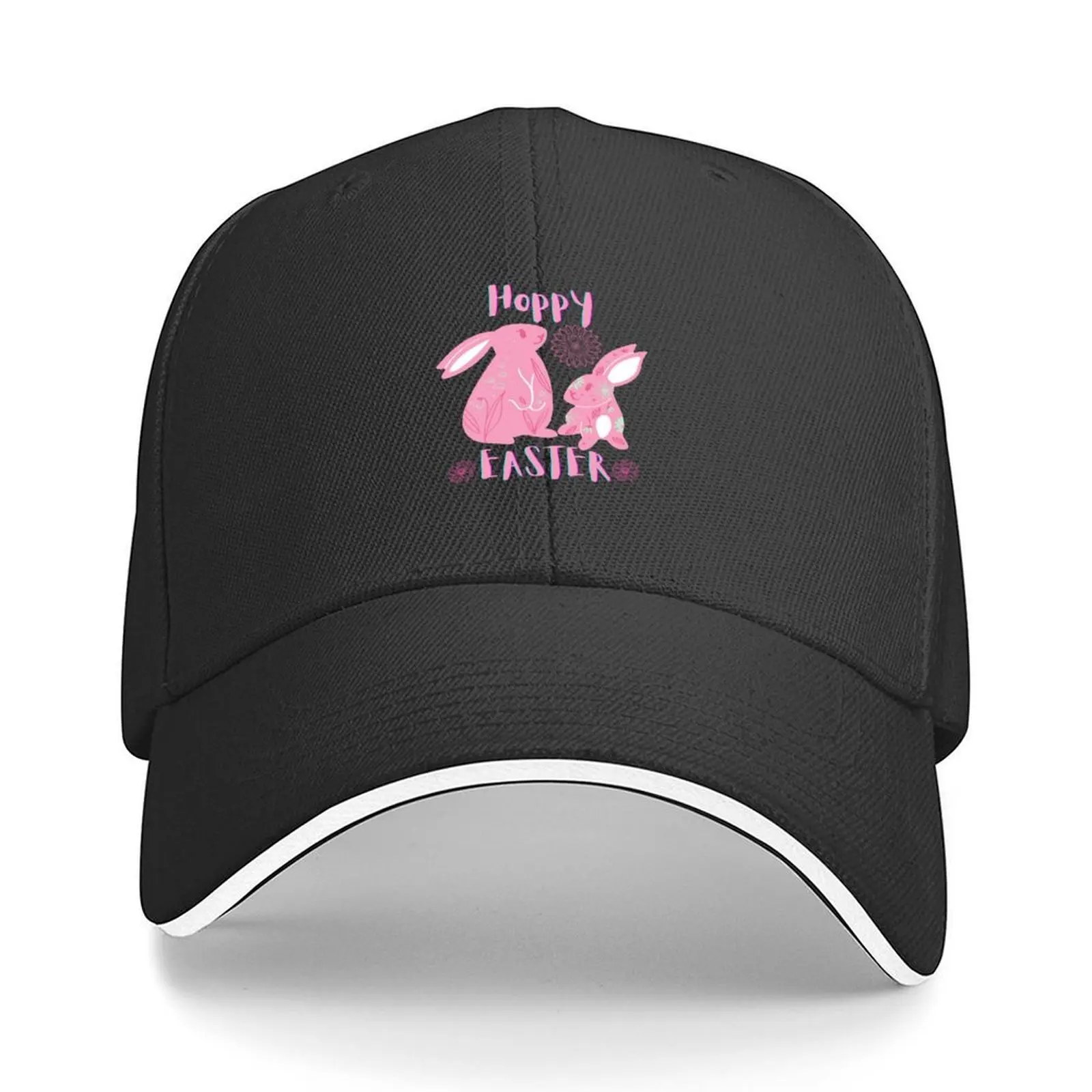 

Hoppy Easter / Happy Easter design pretty pink bunny rabbits with flowers Baseball Cap Sun Cap Sunscreen For Man Women's