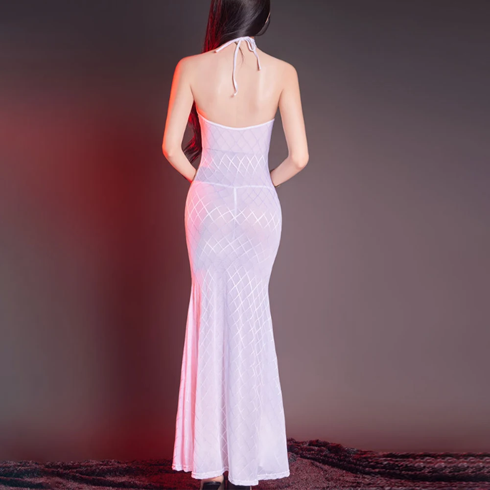 Bodycon Dress Cosplay Fit Halter Neck Long See Through Sexy Sheer Slim Tight Womens Club Wear Daily Holiday Comfy