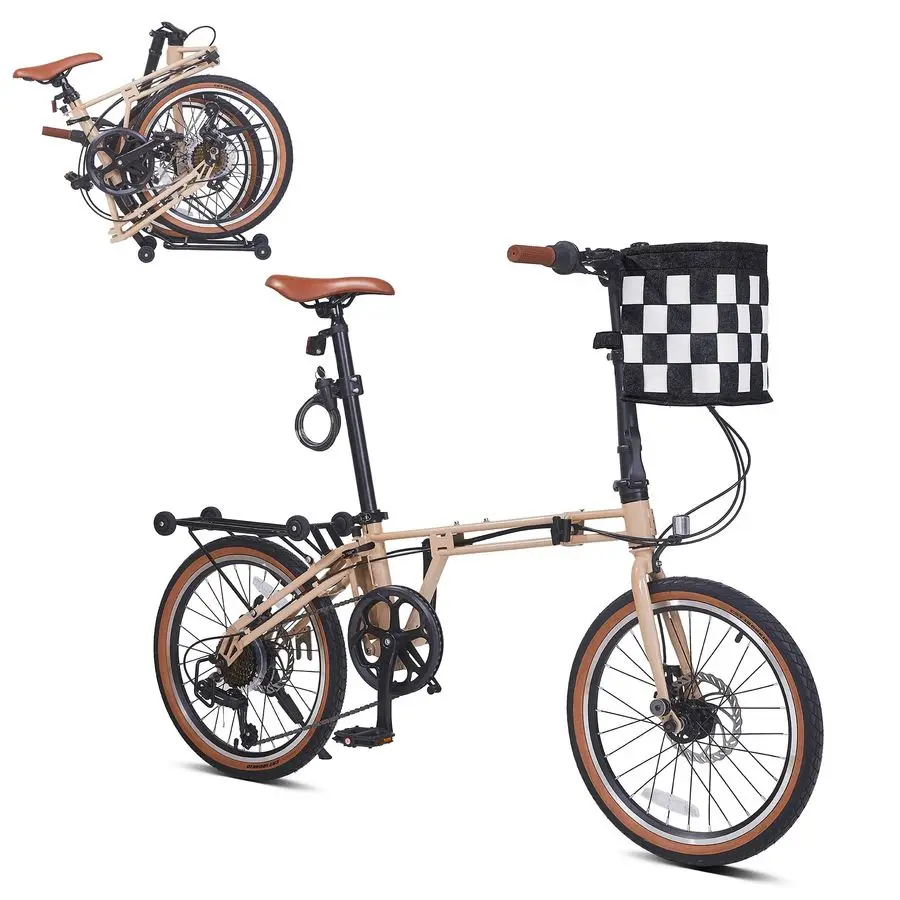 

20 inch Folding Bike for Adults, 7Speed Commuter Bike for Women Men, Foldable Bicycle Extra Light with Basket Adjustable Seat