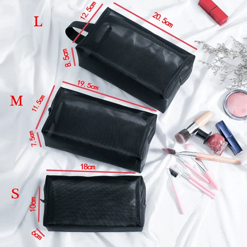 Mesh Transparent Portable Cosmetic Bag Makeup Case Women Travel Zipper Make Up Organizer Wash Toiletry Beauty Storage Bag Pouch