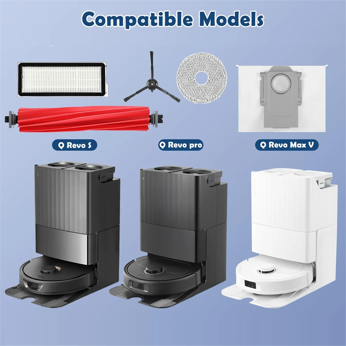 Roborock Q Revo Pro, Q Revo MaxV, Q Revo S 진공 청소기용 액세서리, 메인 브러시, HEPA 필터, 먼지 봉투 닦이
