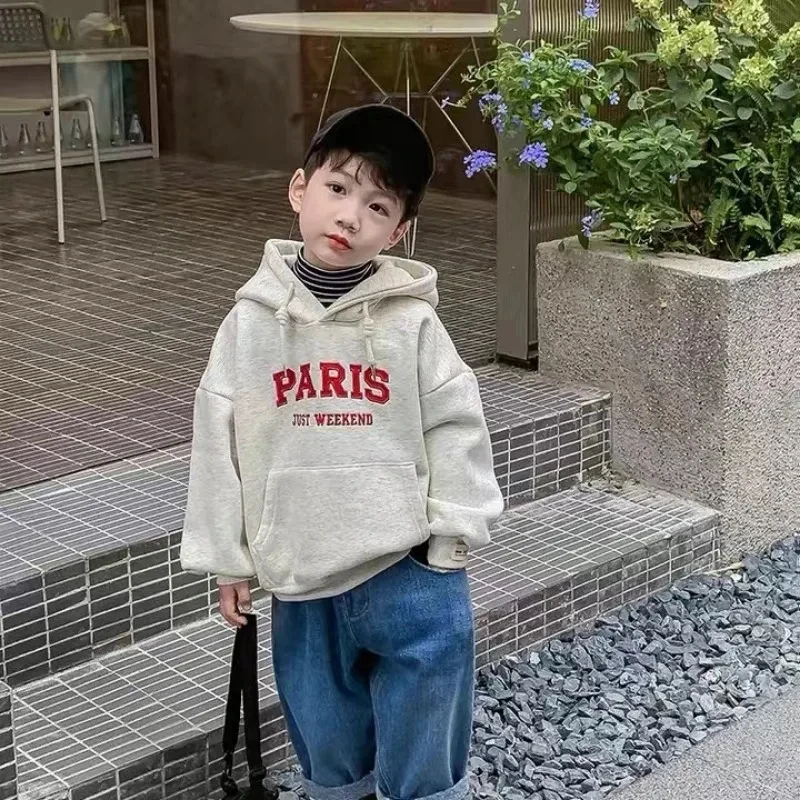 Korean Style Loose Letter Print Hooded Newborn Baby Hoodies Long Sleeve Autumn Winter Infant Sweatshirt for Boys Girls