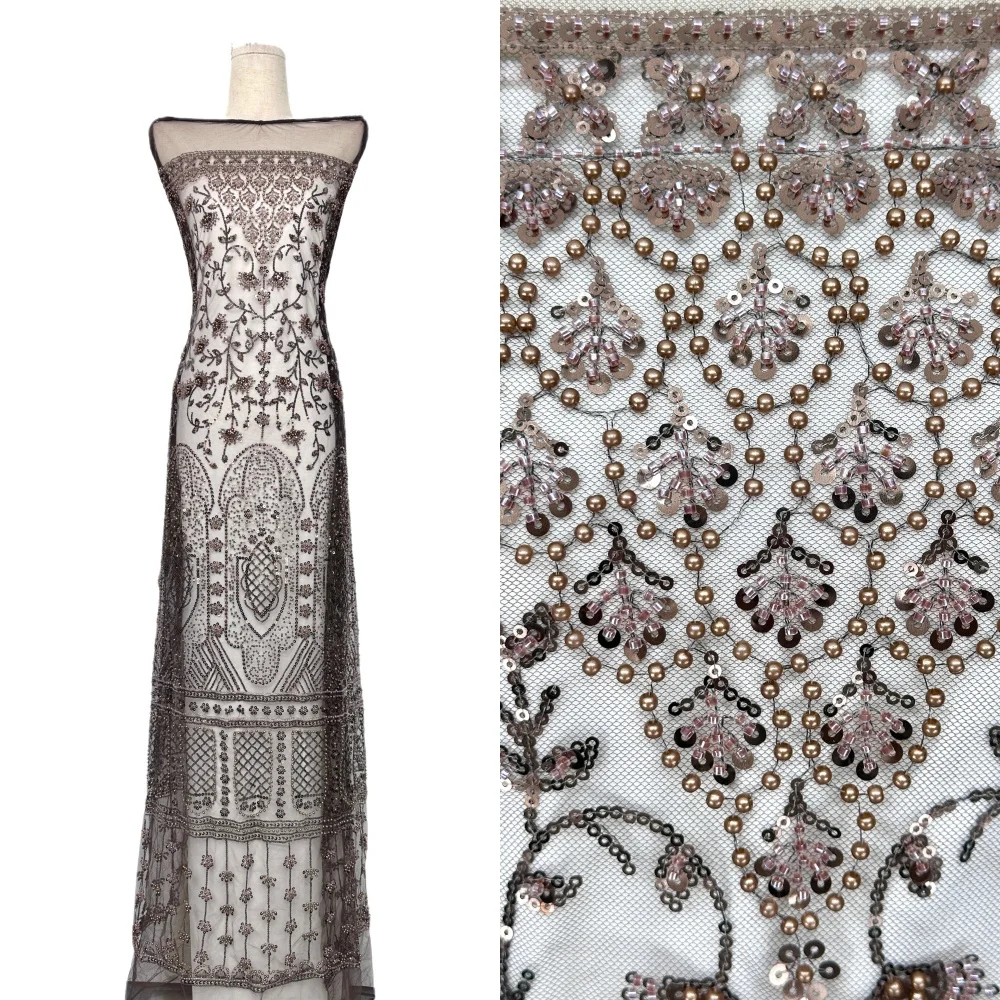 

African Lace Fabric 2026 High Quality French Beaded Luxury Tulle Lace Nigerian Sequins Net Lace Fabric For Wedding Dress