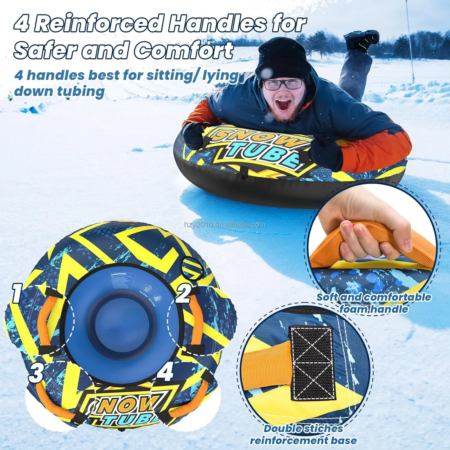 Heavy Duty Inflatable Sledding Snow Tubes with Tow Rope