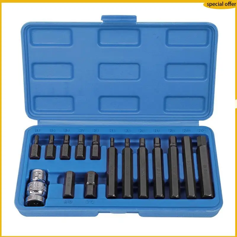 A50I 15 peças de soquete hexagonal S2 chave de fenda cabeça preta e prata conjunto de chave de fenda estrela hexagonal