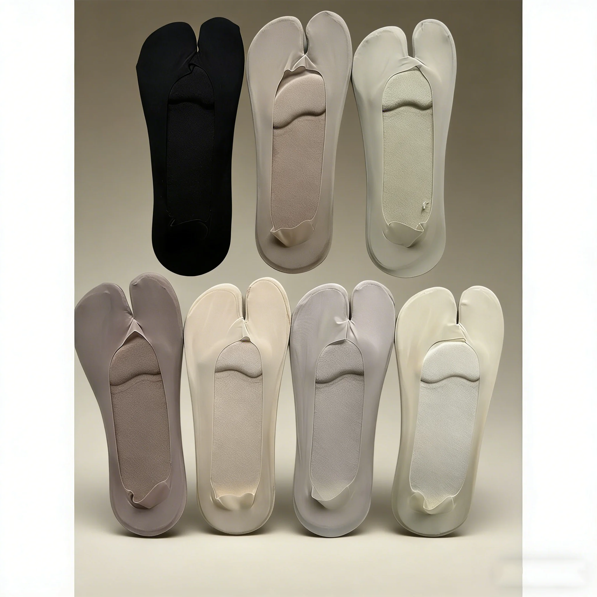 1 pair of women's solid color split toe socks, women's ice silk boat socks, summer thin design, shallow mouth, invisible anti sl