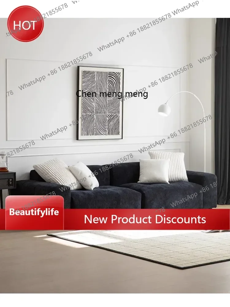 

xzItalian Minimalist Fabric Sofa Combination Living Room Small Apartment Black Straight Row Sofa Modern Light Luxury Block Sofa