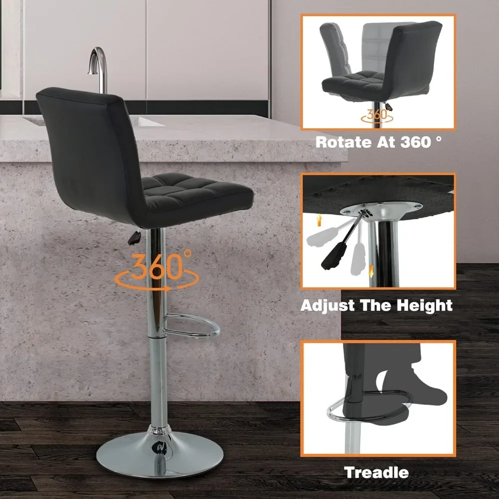 Modern PU Leather Bar Stool, Barstools altura ajustável, Counter Altura, cadeiras giratórias, conjunto de 2