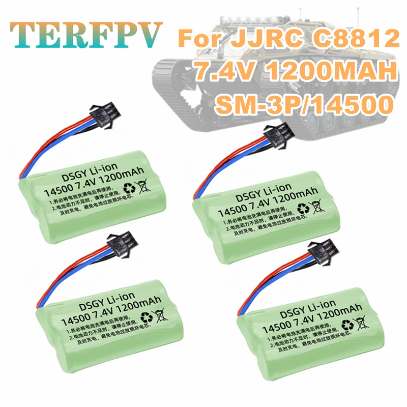 Akumulator do czołgu JJRC C8812, 7.4V 1200mAh 14500 SM3P, akumulator litowo-jonowy do samochodów RC, zabawek elektrycznych, robotów na kulki wodne, akumulator 7.4v 2s