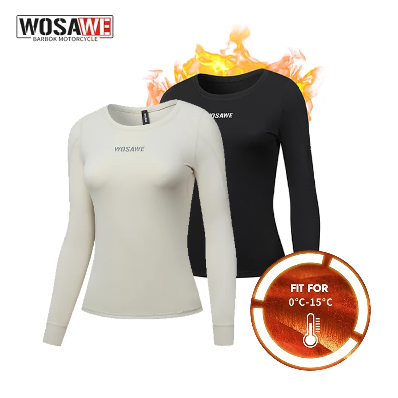 WOSAWE Winter Fleece Cycling Underwear Women's Base Layer Long Sleeve Motorcycle Bicycle Undershirt Thermal Sport Gear