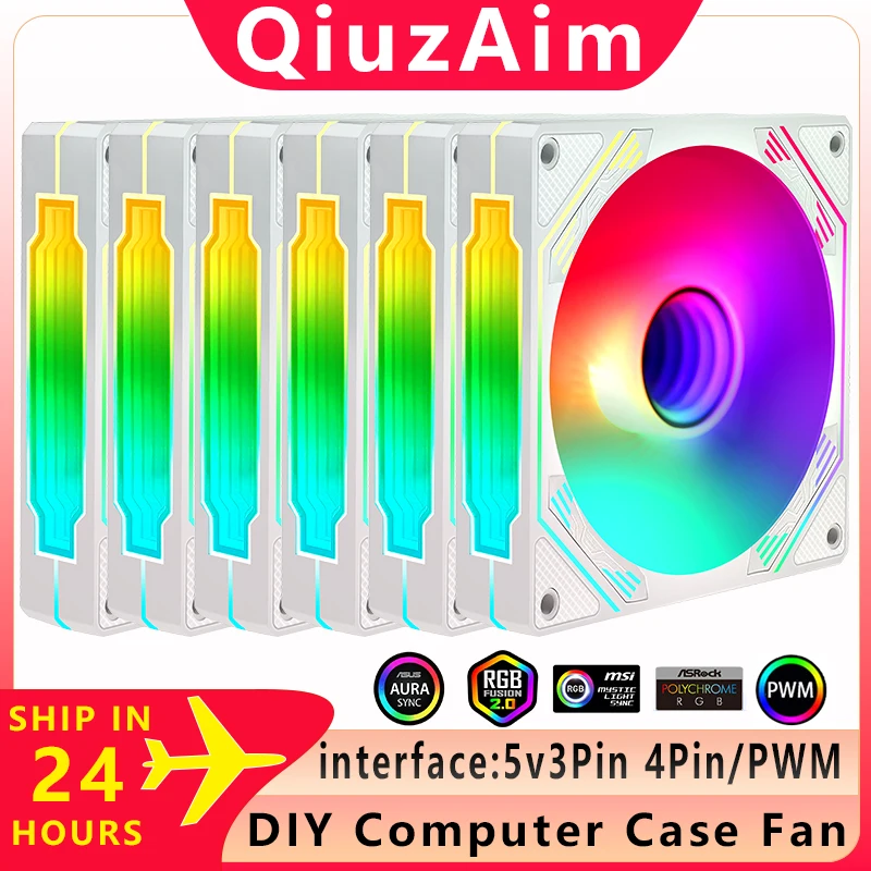 

QiuzAim Fan 120mm 6-in-1 set suit ARGB Cyclic Mirror Light Effect Computer case ventilador fans pc Cooler 4Pin PWM Air-Cooler