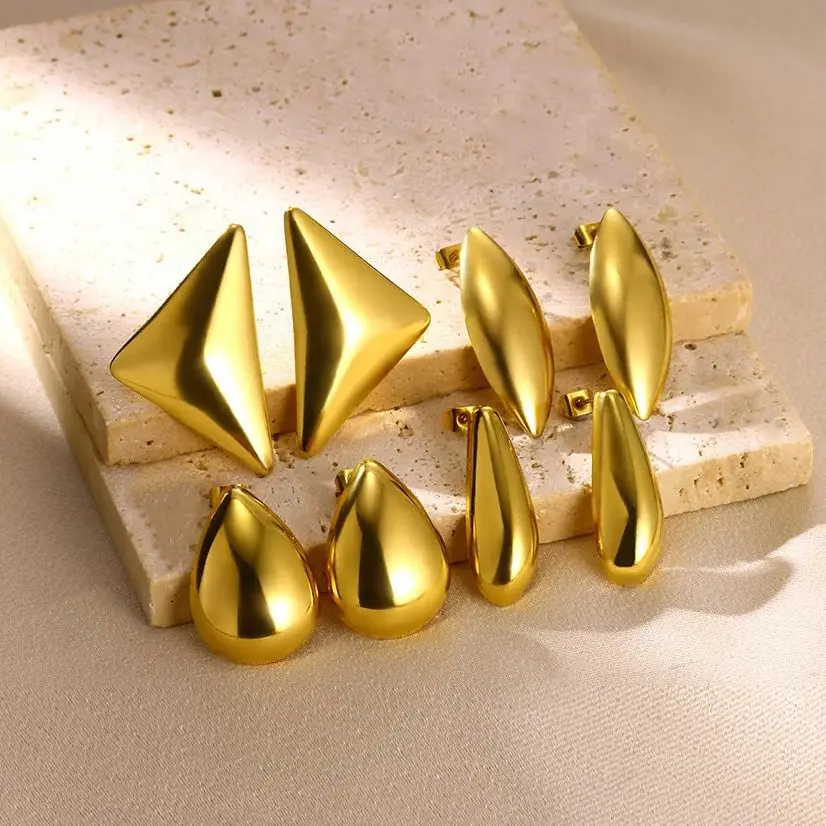 

Vintage Drop Stainless Steel Earrings For Women Gold Color Thick Teardrop Geometry Earring Statement Wedding Jewelry Gift