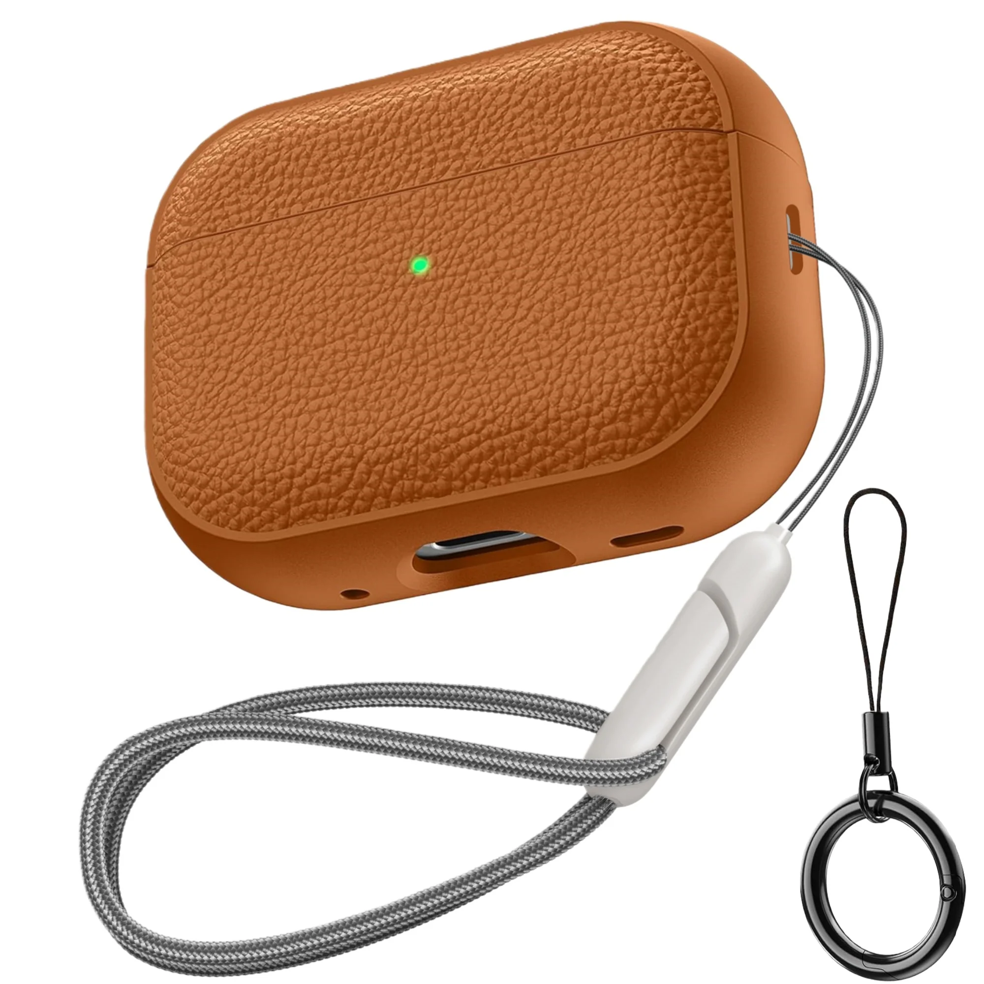 Kopfhörerhülle für AirPods 5/4/Pro 3, stoßfeste Schutzhülle aus TPU mit Lederoptik, inklusive Schlüsselanhänger und Trageschlaufe für AirPods 5/4/Pro 2. – Detail 10