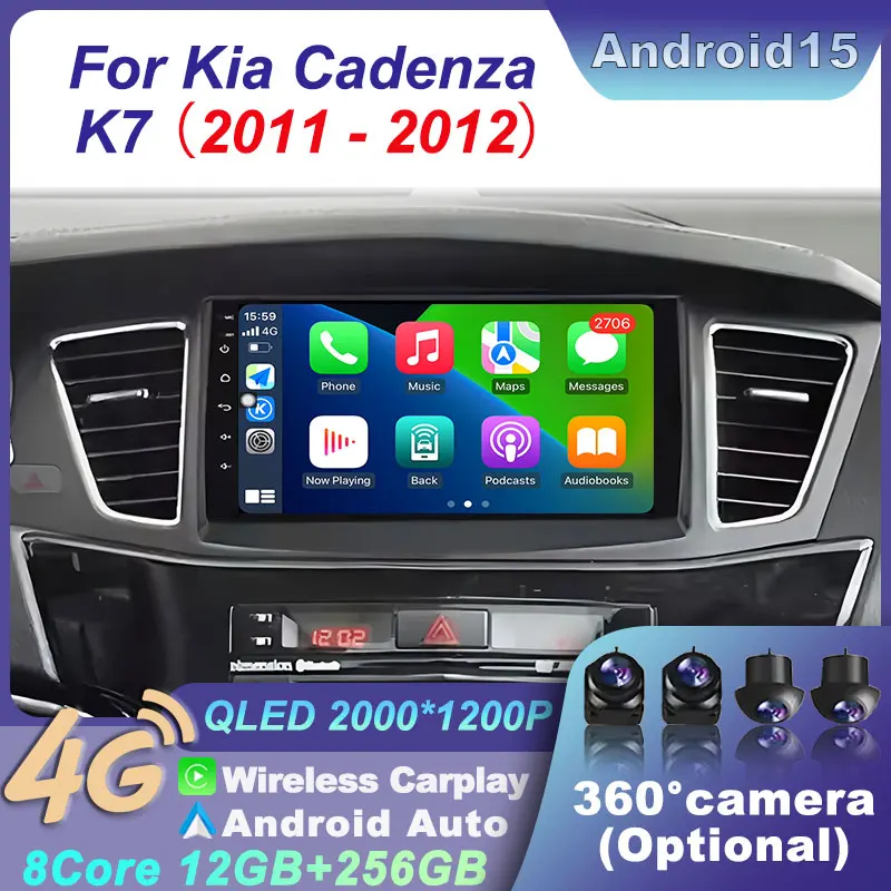 Стерео автонавигация 9-дюймовый 4G мультимедийный авторадио Android 15 GPS Carplay автомобильный радиоприемник для Kia Cadenza K7 2011-2012 видеоплеер