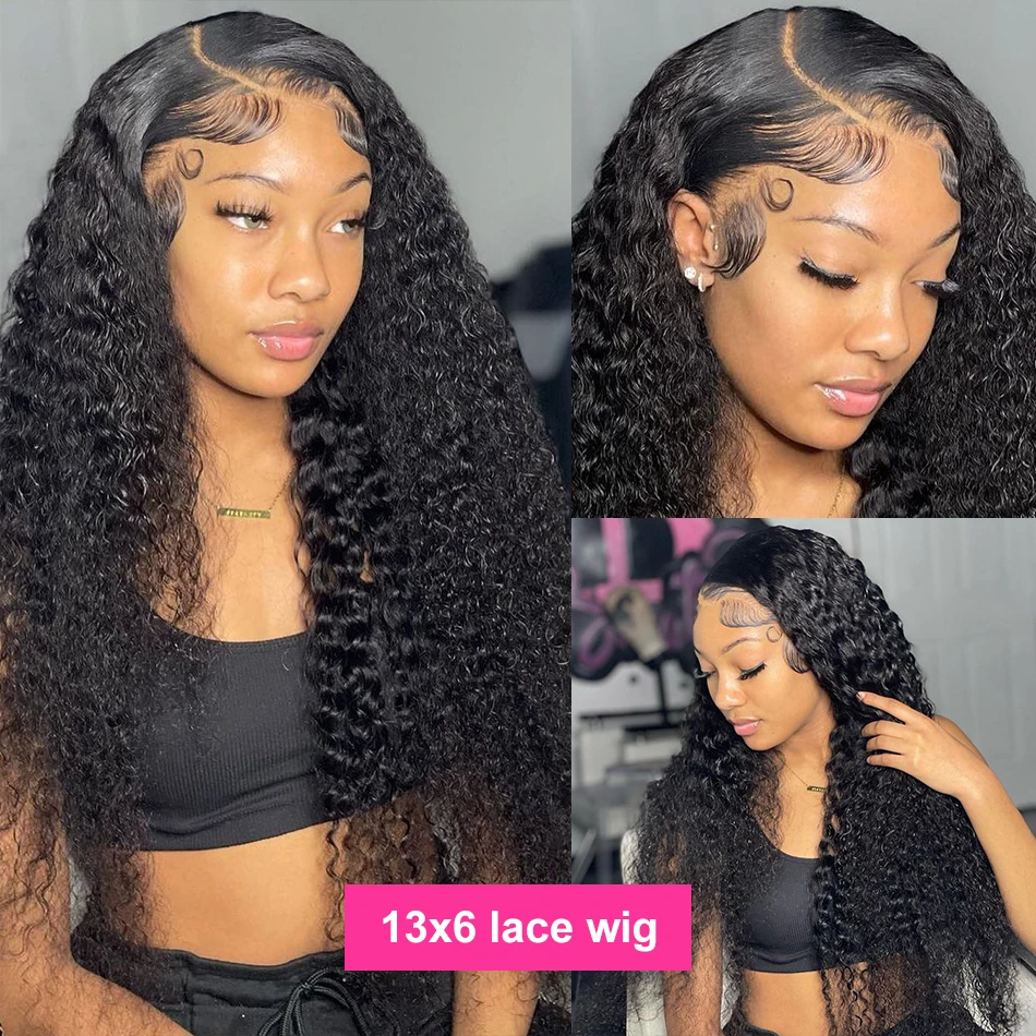 Perruque Lace Wig 100% naturelle bouclée, cheveux humains, ultraviolette, 13x6, deep wave, vague d'eau, bon marché, liquimanquer pour femmes