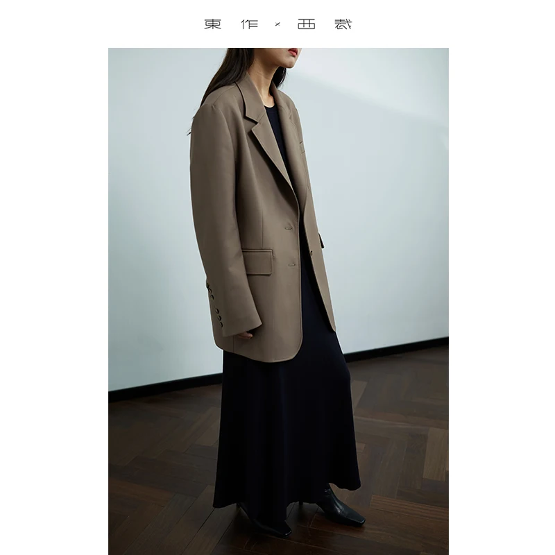 المنتج الأكثر مبيعًا في المتجر ~ سترة نسائية متوسطة الطول لربيع وخريف 2025 للنساء الصغيرات مع وسادات كتف وسترة بدلة غير رسمية