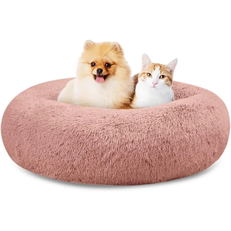 Plush Calming Dog Beds, Donut Dog Bed for Small Dogs, Medium, Large & X-Large, Comfy Cuddler Dog Bed and