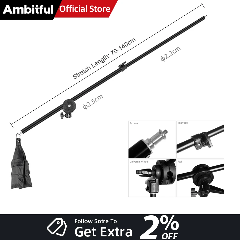 

75-140 см/30-55 дюймов с телескопической стрелой, мешком с песком для студийной фотосъемки, верхний светильник Speedlite, мини-вспышка, стробоскоп