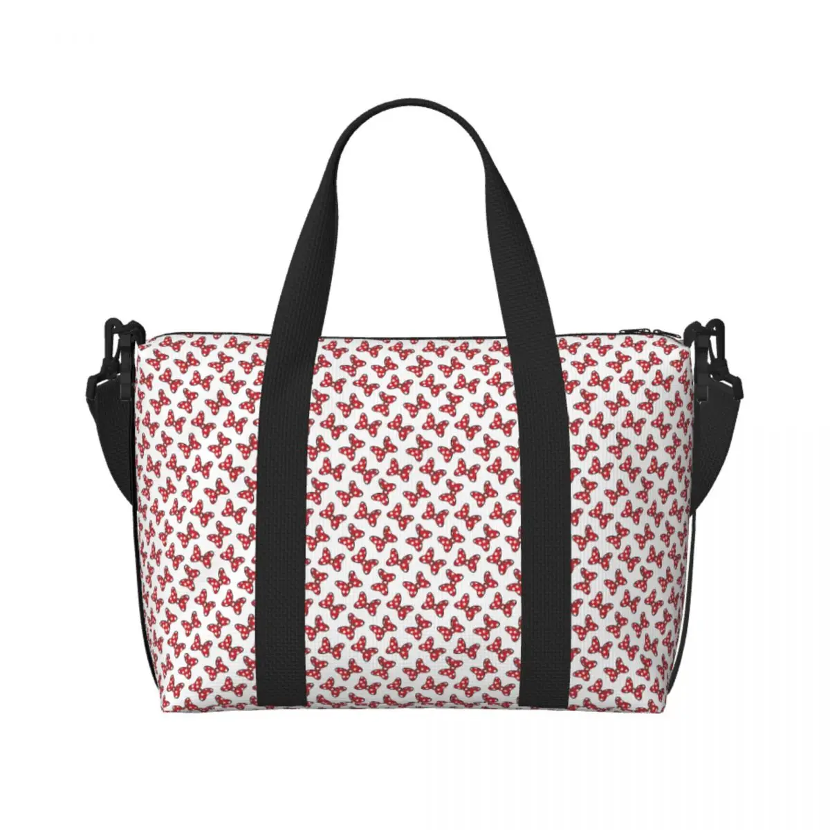 

Custom Minnie Anime Mouse Cartoon Dot Couture White Pattern Tote Bag Women Large Capacity Beach Gym Shoulder Travel Bag