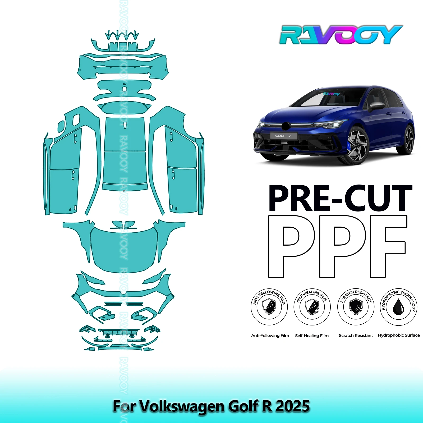 

Полный автомобильный прозрачный бюстгальтер, предварительно вырезанная защитная пленка PPF для Volkswagen Golf R 2025