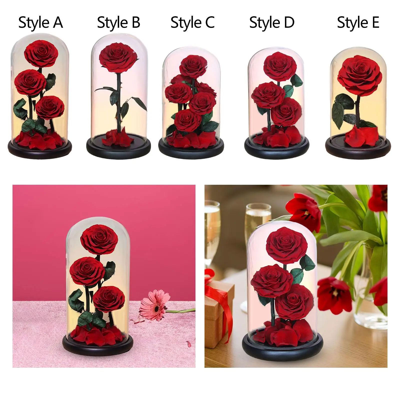 

Valentines Day Decoration, Rose Flower in Glass Dome ,Glass Covered Rose Birthday Gifts Valentines Day Gifts for Boyfriend
