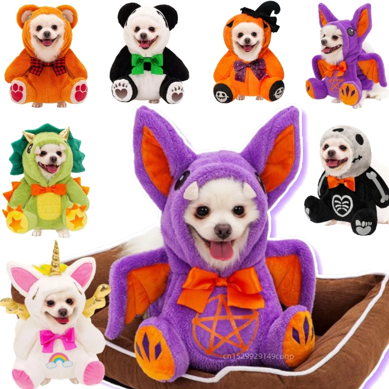 

Cartoon Creative Halloween Pet Plush Colthes Bat Skull Pumpkin Unicorn Panda Dinosaur Animal Plush Costume Pet Halloween Costume