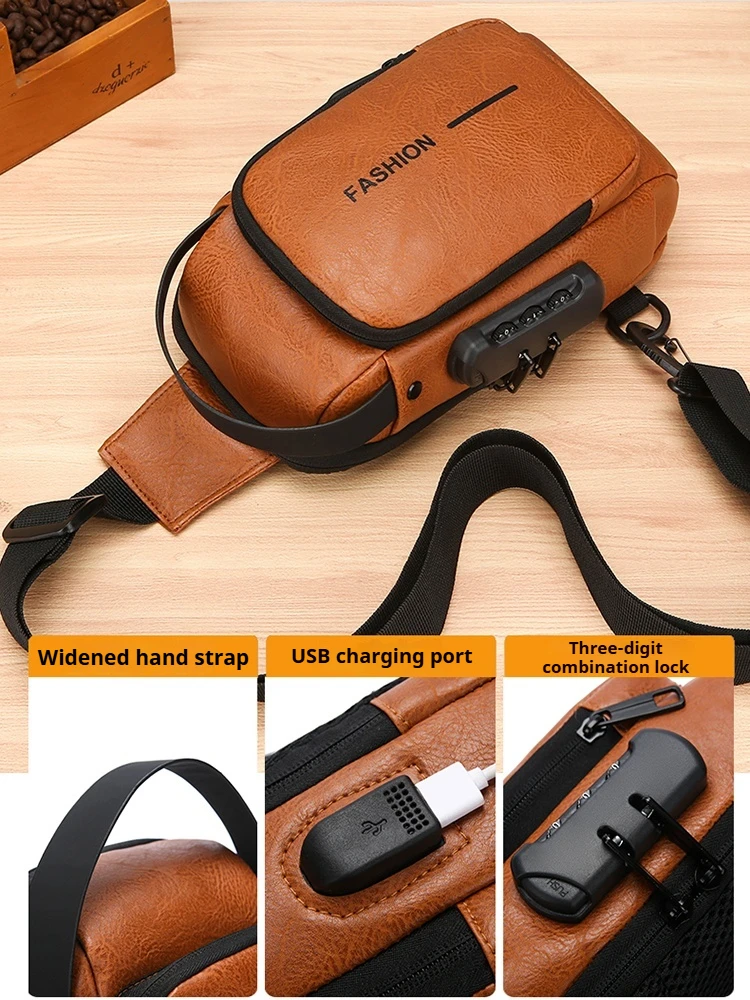 Men's Anti-Theft USB Chest Bag Multifunction Sling Shoulder & Password Lock Crossbody Cycling