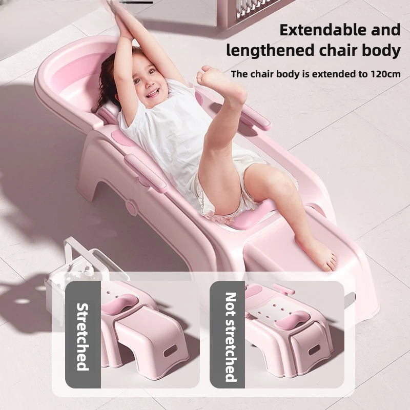Non-Slip Toddler Shower Bed, Portable Easy to Store Foldable Baby Hair Wash Chair Adjustable Infant Bath Seat with Head Support