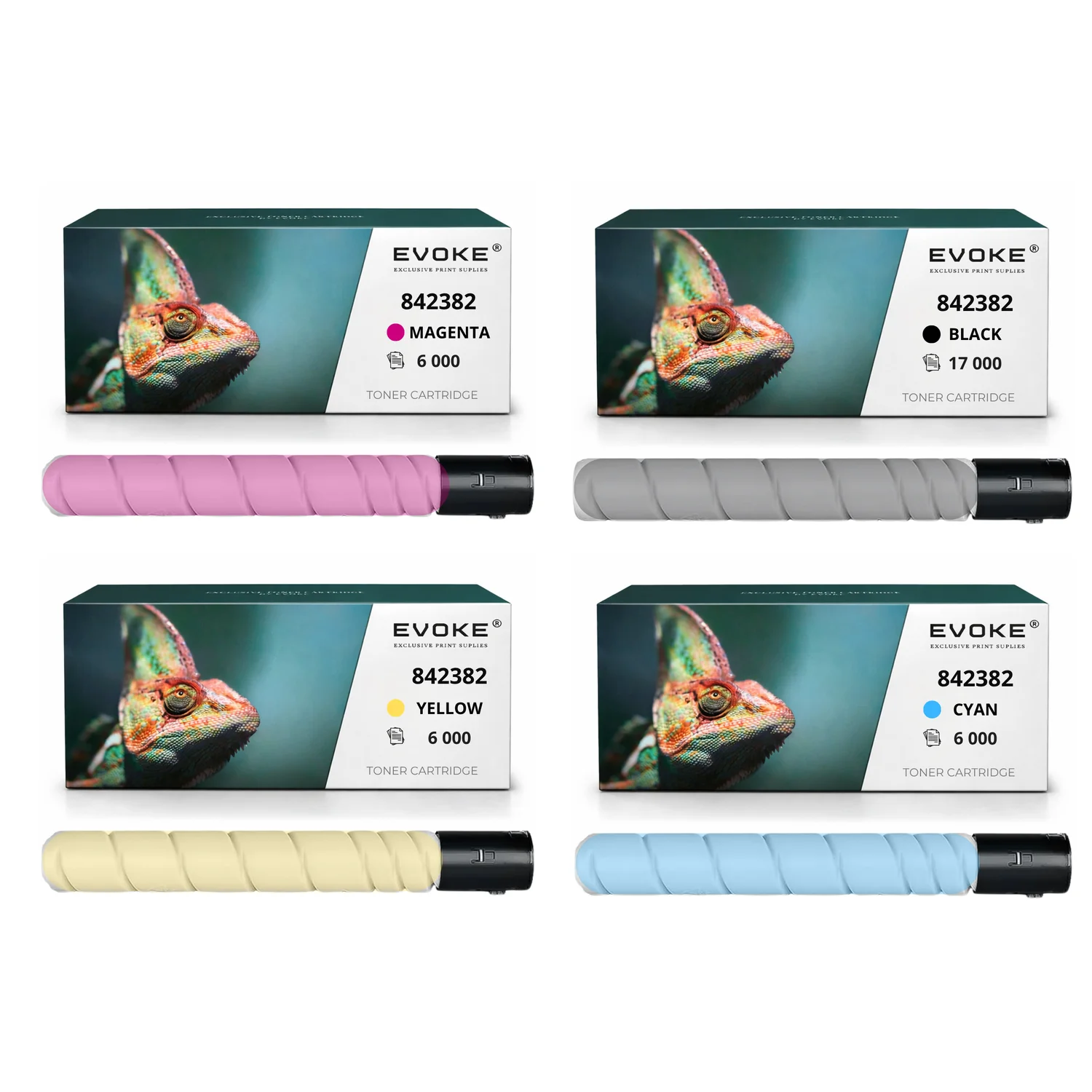 Evoke compatibele toner voor Ricoh 842601 842602 842603 842604 842382 842383 842384 842385 4X Cmyk: Zwart, Cyaan, Magenta, Geel 35000 pagina's Im C300 Im C300F
