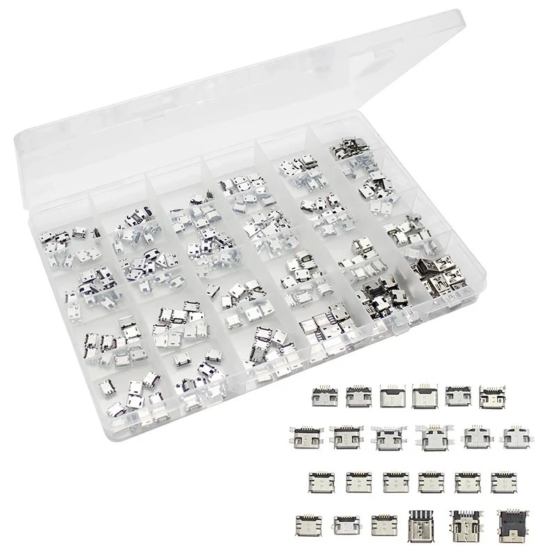 240pcs 24 Arten von Micro-USB-Buchsen, Android-Lades chwanz stecker, Micro-USB-Schnitts telle