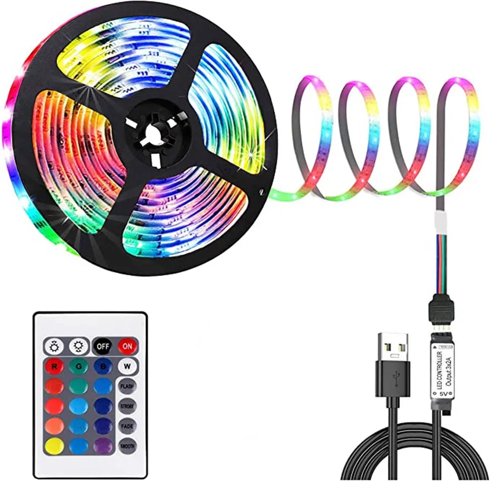 

USB TV Backlight APP 24 key Led Strip Lights 5050 RGB Led Lights IP65 5m Led Tape for TikTok Light Room Decoration Party 3Key