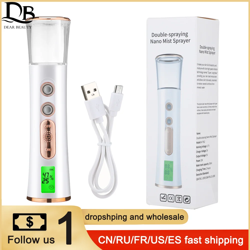 بخاخ ضباب نانو محمول ، رأس رذاذ مزدوج ، مرطب مرطب صغير ، العناية بالبشرة ، شاشة LED ، باخرة الوجه ، البخاخات المحمولة