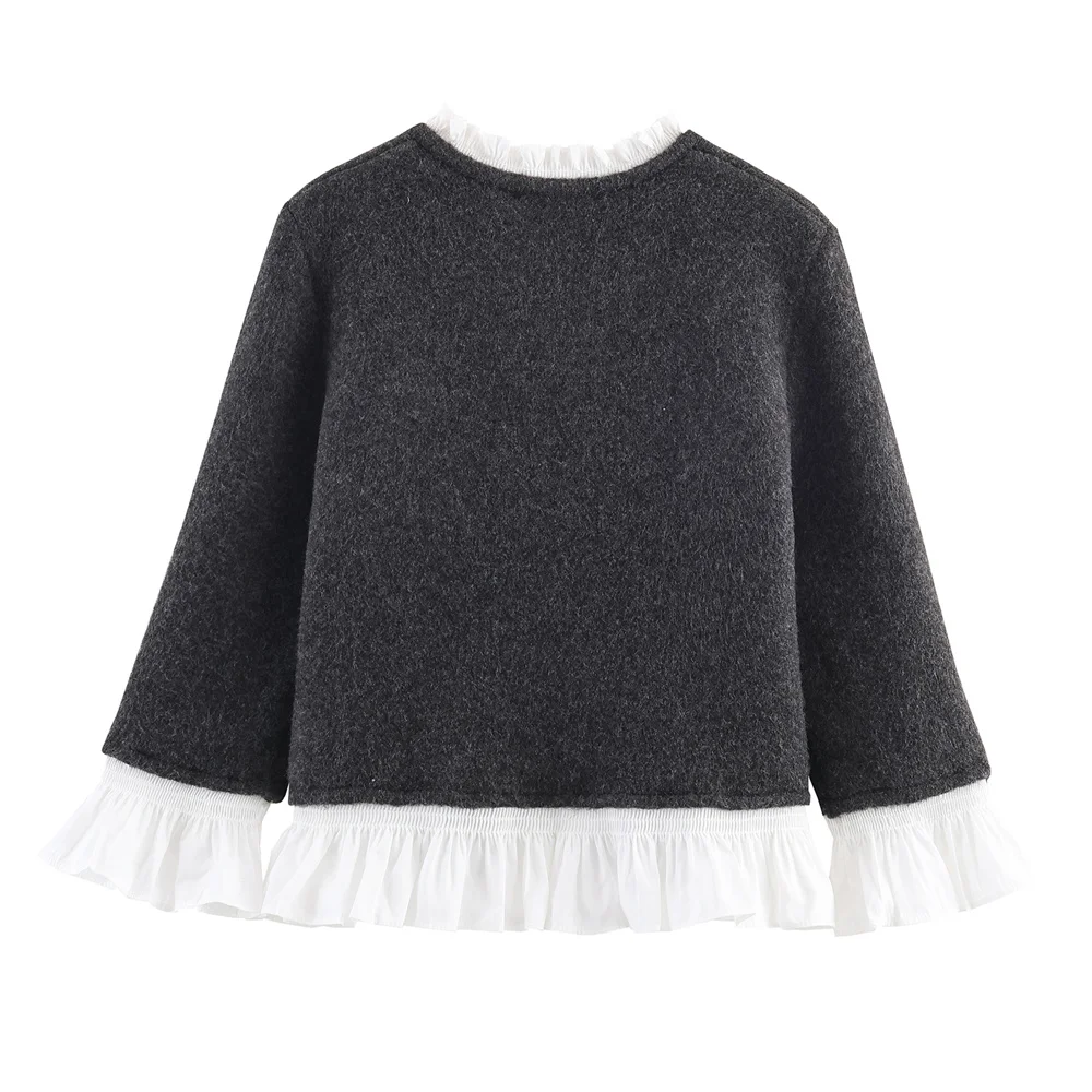 Autumn new women's clothing sweet and fashionable lace patchwork seven quarter sleeve knitted cardigan jacket