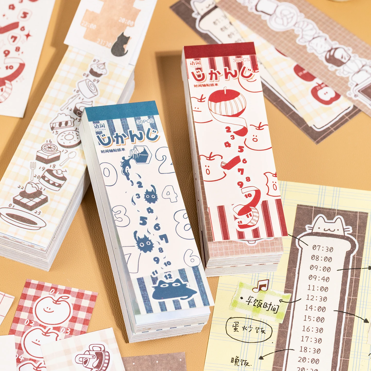 30 Sheets Writable Time Axis Paper Sticker Book, Cute Cat Food Pattern Stickers for Daily Schedule Journal