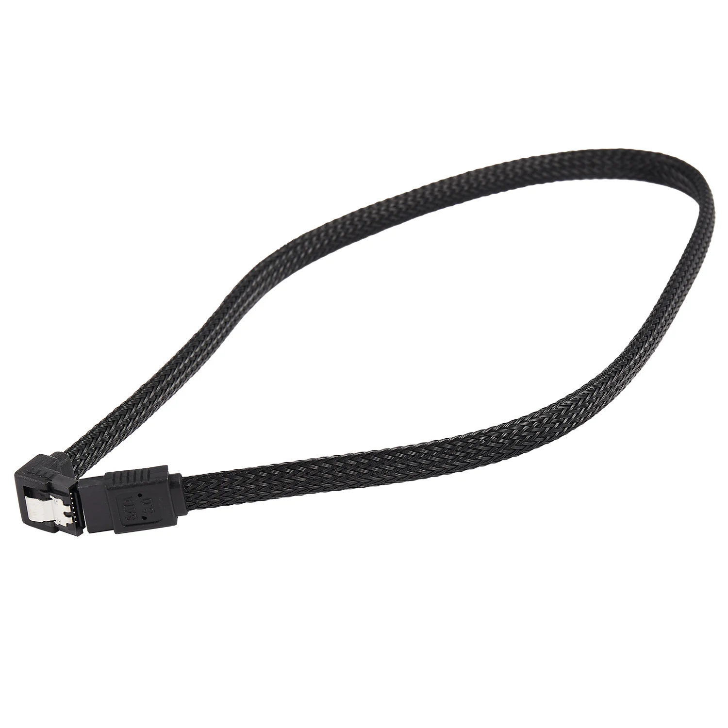 Cabo de Dados do Disco Rígido com Nylon, Preto, SATA 3.0, III, 7Pin, 6 Gbps, Cabos SSD, 7 Ângulo Direito, 50cm