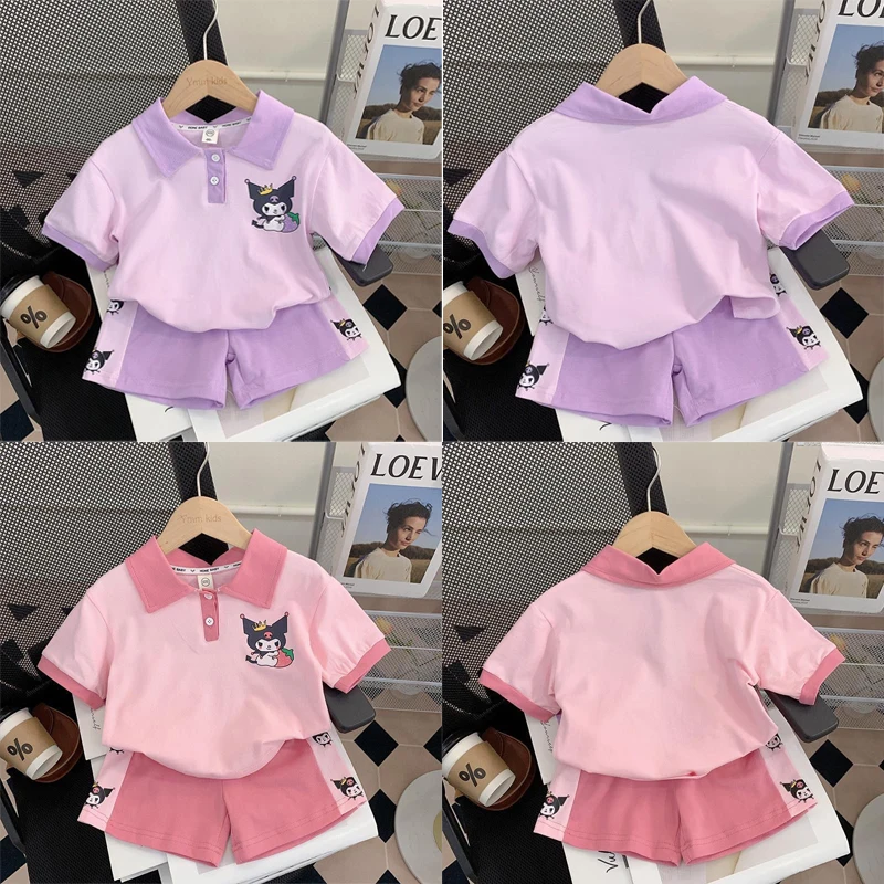 Anime Kawaii Sanrio Kuromi Polo Collar Casual Suit Cartoon Girls Cute Summer Shorts Short Sleeves Outdoor Sports Clothing