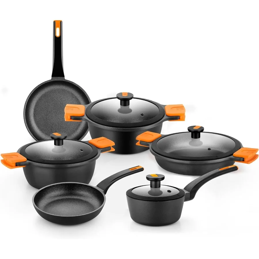 

COOKWARE Efficient Pro 10 Piece Cookware Set Cast Aluminum Kitchenware Set 2 Pots 1 Saute Pan 2 Frying Pans 1 Saucepan 4 Lids N