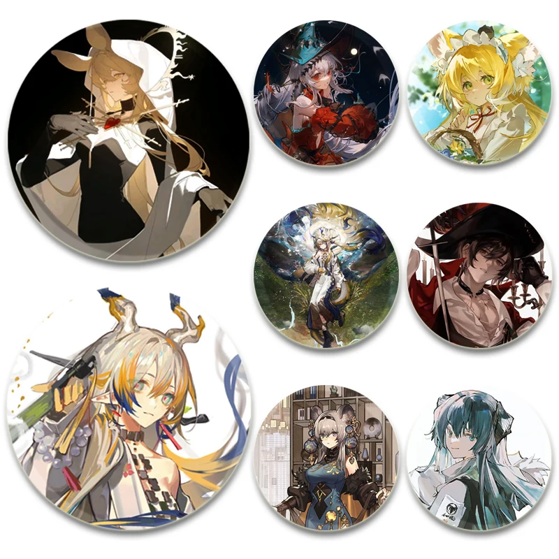 Arknights HD Print Brooch Anime Badge Cartoon Figure Kal'tsit Amiya Theresa Round Display Brooches Handmade Lapel Pins Jewelrys