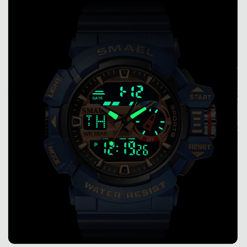 SMAEL-reloj deportivo militar para hombre, cronómetro con pantalla Dual LED de cuarzo, resistente al agua, para deportes al aire libre