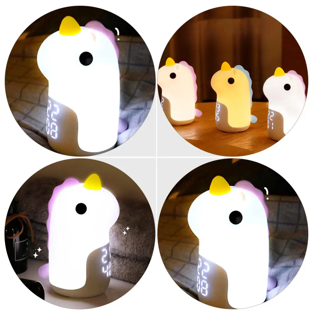 

Unicorn Alarm Clock Night Light Silicone Bedside Child Lovely Shaped Decorative Digital Dimming