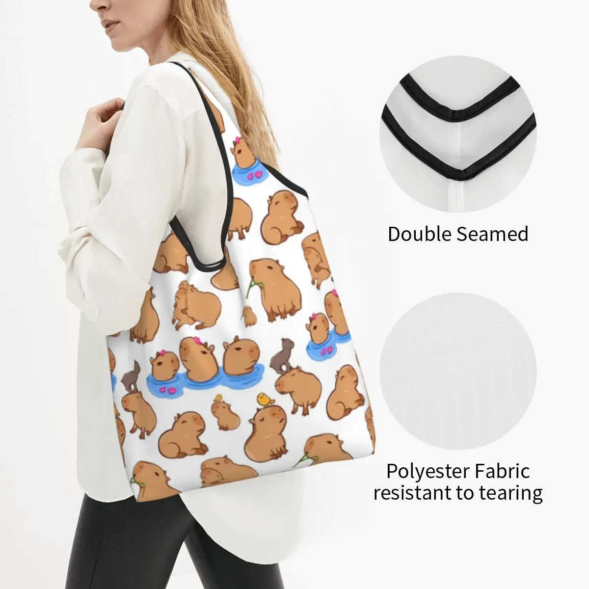 Capybara Grocery Bag Durable Large Reusable Recycle Foldable Heavy Duty Kawaii Animal Shopping Eco Bag Washable Lightweight