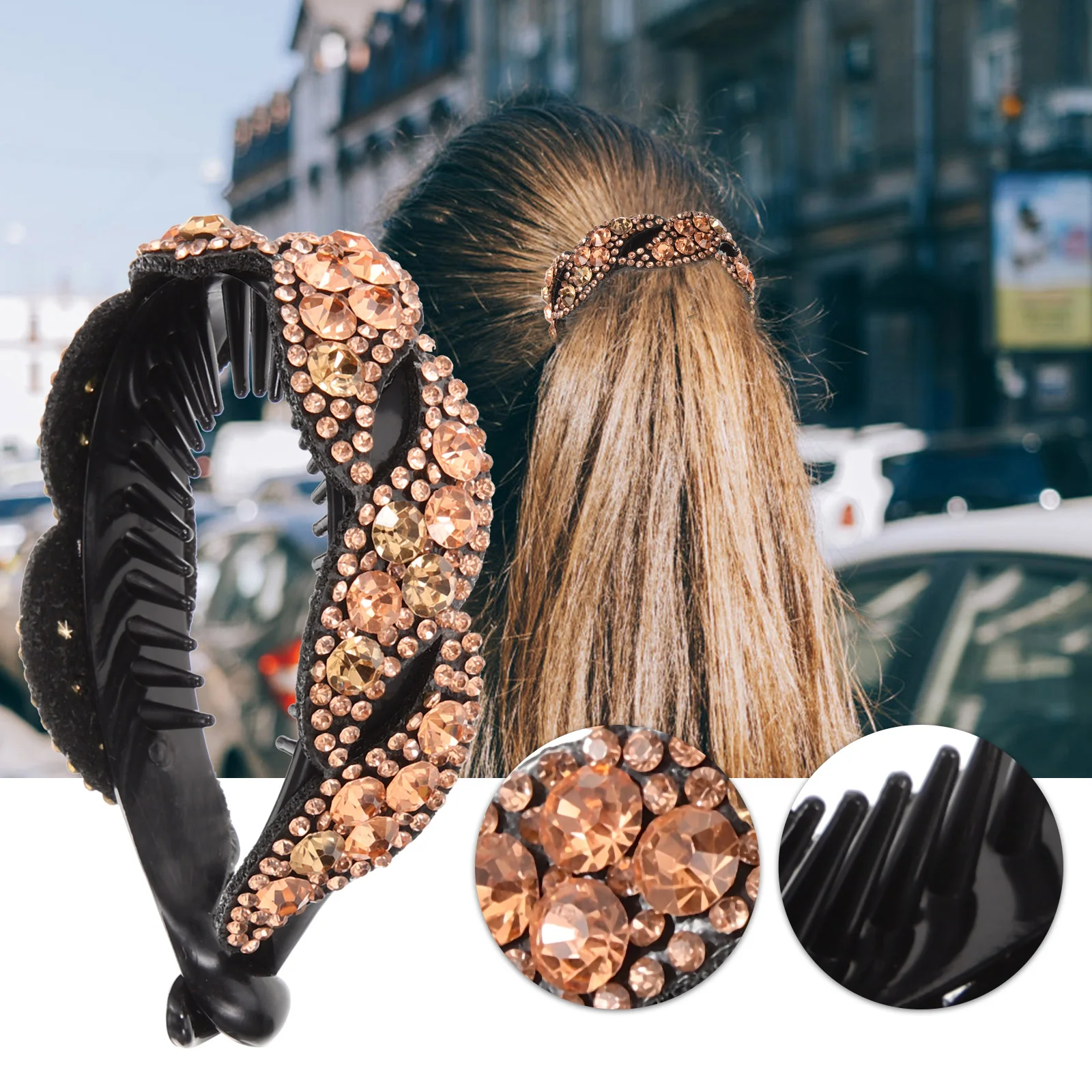 Clipes de suporte de rabo de cavalo para senhora presilhas elegantes strass de cabelo grosso feminino