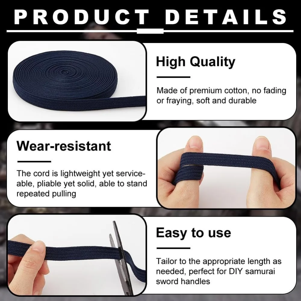 5.5 ヤード/5 メートルダークブルー伊藤サゲオラッピングコード幅 0.5 インチシルクコットンブレンド剣ハンドルコードつかまきサゲオラッピングコード