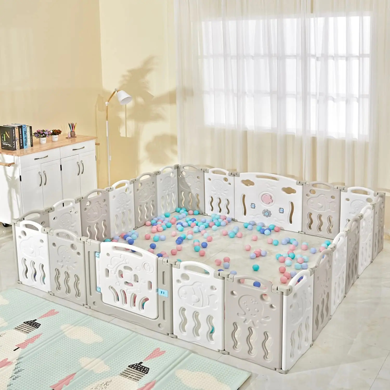 Playpen 22 Panel Foldable Baby Playpen Foldable Child Activity Center Safe Play Field Home Adjustable Shape Portable Design