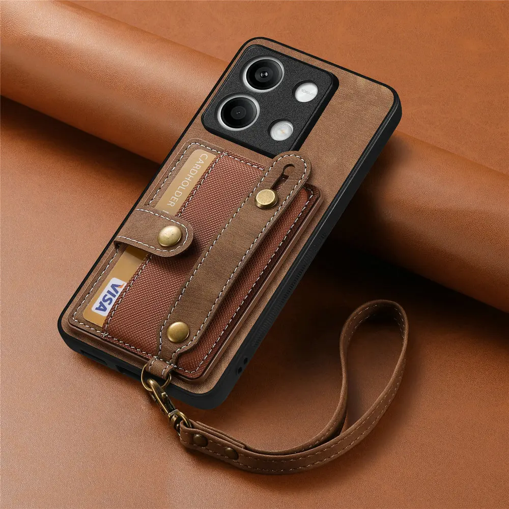 For Poco F6 X6 M6 Pro 4G 5G 2024 Shockproof Case Wristband Leather Card Wallet Funda Poco M5s F5 F 6 X 5 M X5 Bumper Phone Cover