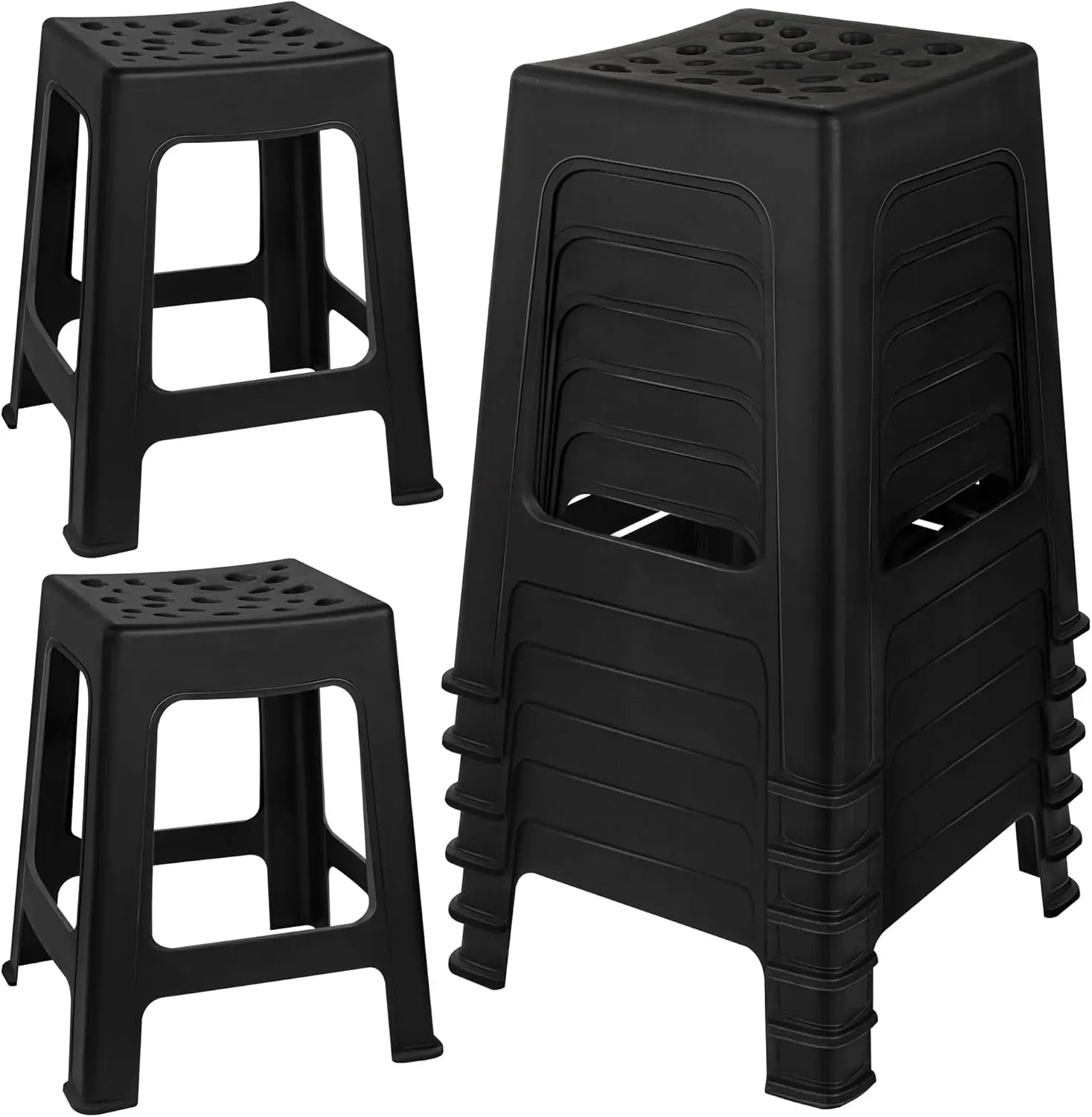 6 Pack Plastic Stools 16.9 Inch Black Nesting Stools Portable Backless Bar Stool Flexible Seating Chairs for Classroom Office Ho