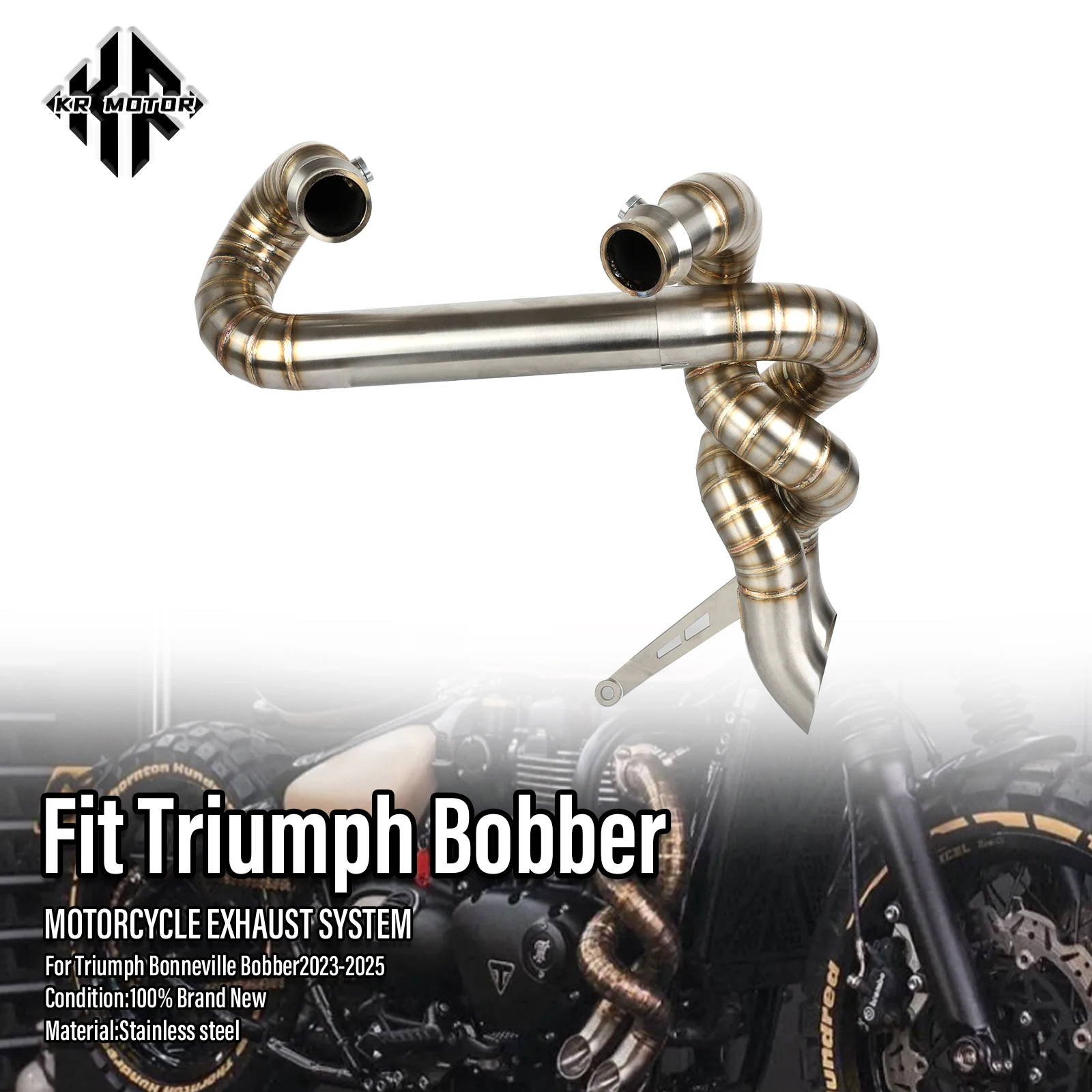 

KR MOTO выхлопная система мотоцикла витой формы модифицированный глушитель из нержавеющей стали подходит для Triumph Bonneville Bobber 2016-2025