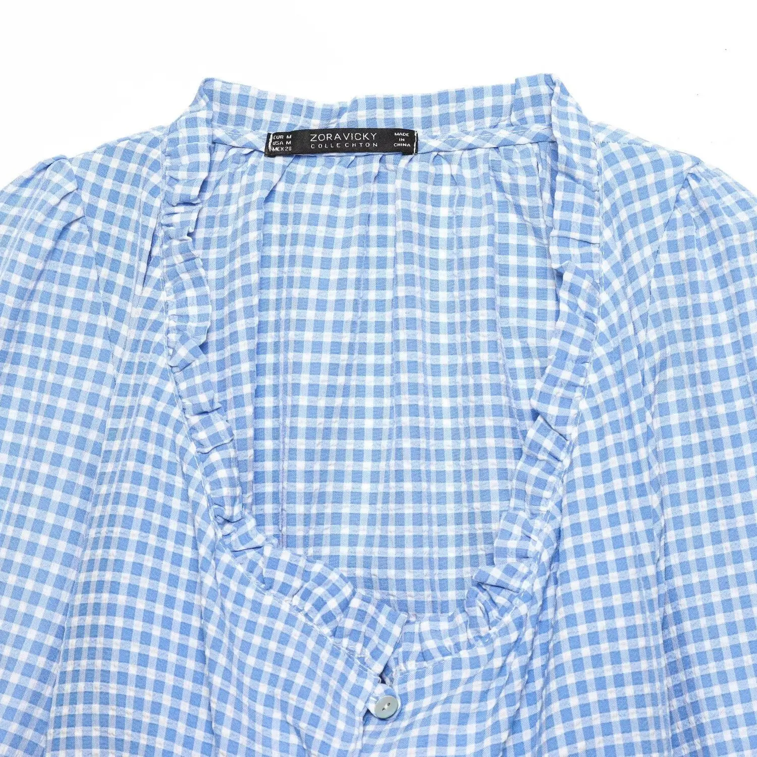 Fashionable Casual Plaid Short Top for Women Autumn New Style Blue Grid All-Match Women's Shirt Polyester Fiber Long Sleeve