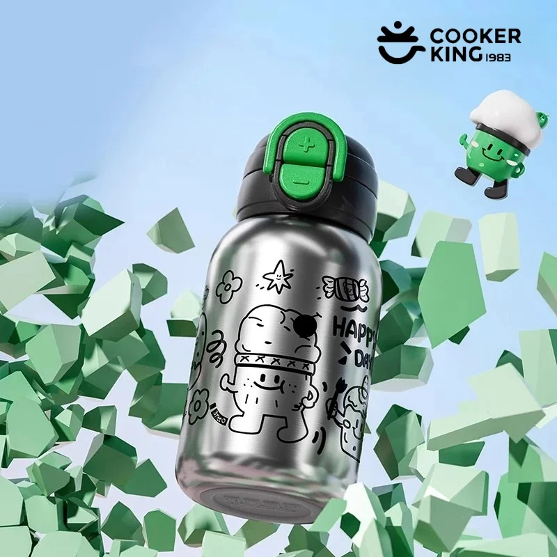 

COOKER KING 550ml Insulated Water Bottle Double Drink Stainless Steel Thermal Mug Cartoon Pattern Leak-proof Keep Cold＆Hot Cup