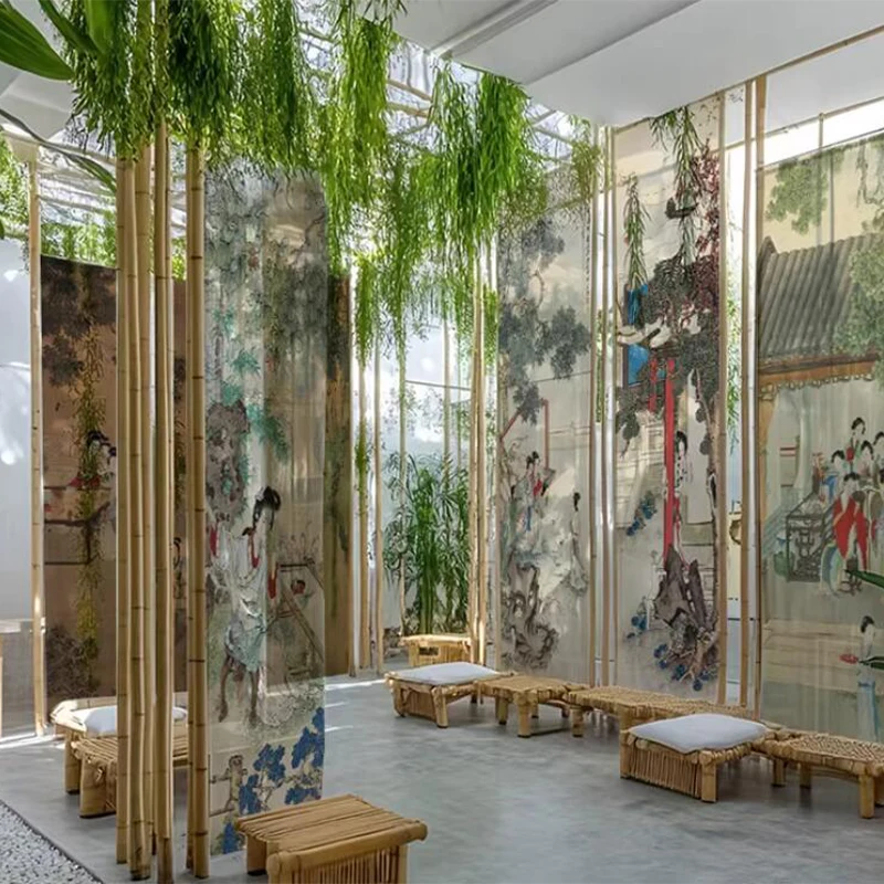 Zen Scroll Wall Art Painting Aesthetic Chinese Vintage Poster Semi-transparent Hanging Cloth Home Ancient Tea Room Decor